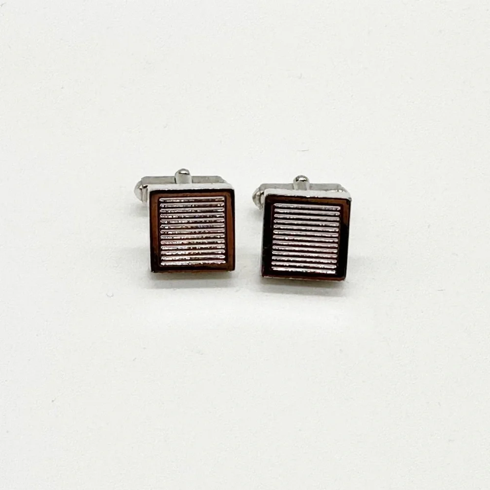 Vintage Anson Silver Tone Grooved Square Cufflinks Signed